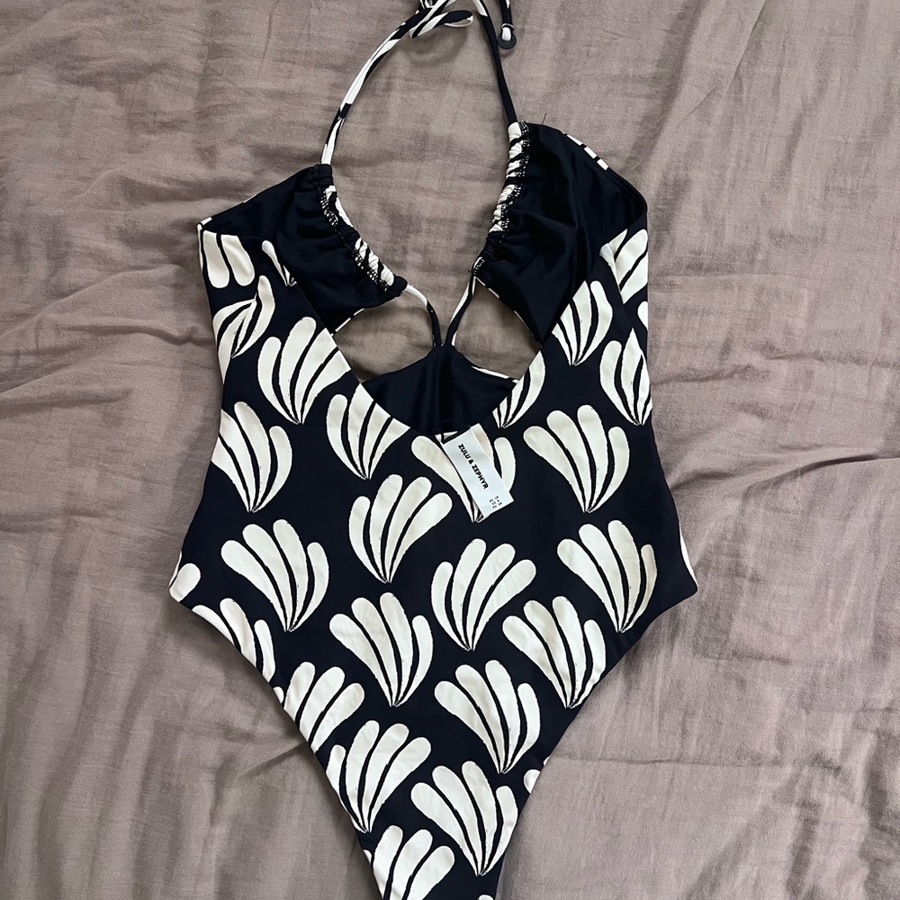 Zulu & Zephyr Black and Cream Palm Cut Out One Piece Swimsuit - Picture 6 of 7